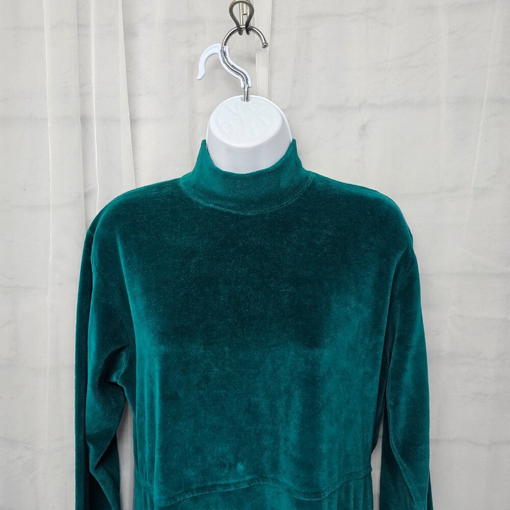 Vintage Erika Dress Maxi Velvet Green Mock Neck Goth Grunge Retro Minimalist M - Picture 3 of 11